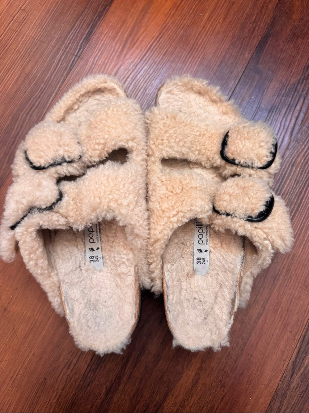 Papillio Birkenstock Shearling Fur Arizona Sandals Buckle Size 38
